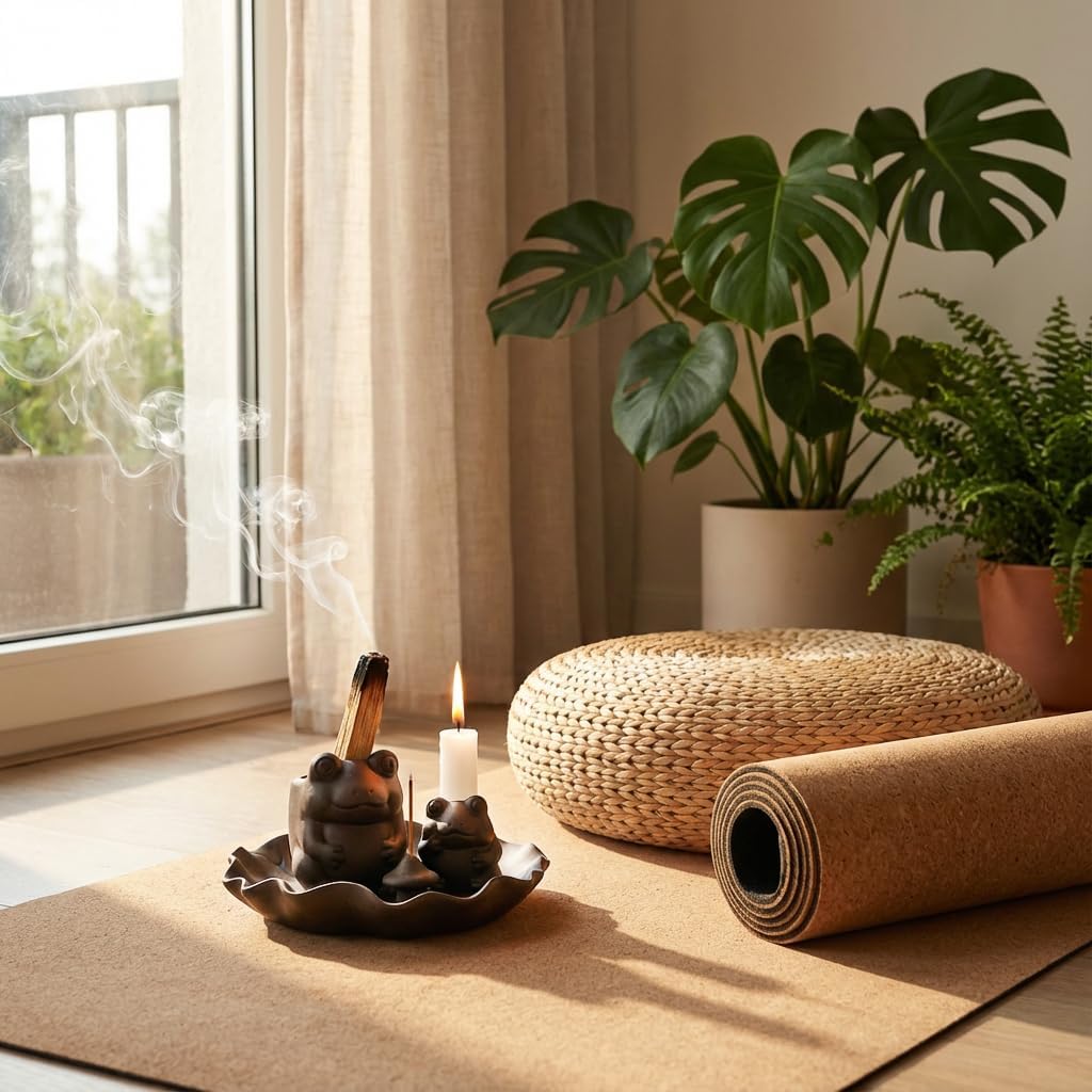 ChangWanna Frog Incense Stick Holder - Ceramic Insence Burner Ash Catcher, Insense Stand with 45 Sandalwood Sticks, Ornament for Aromatherapy/Yoga/Meditation/Home Living Room Office Decor