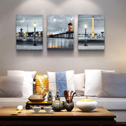 MHARTK66 Wall Art for Bedroom Wall Decor for Living Room Office Decor Abstract Mountain Aurora Landscape Painting 3 Piece Scenic Framed Canvas Art Prints Ready to Hang Kitchen Wall Pictures Home Decor