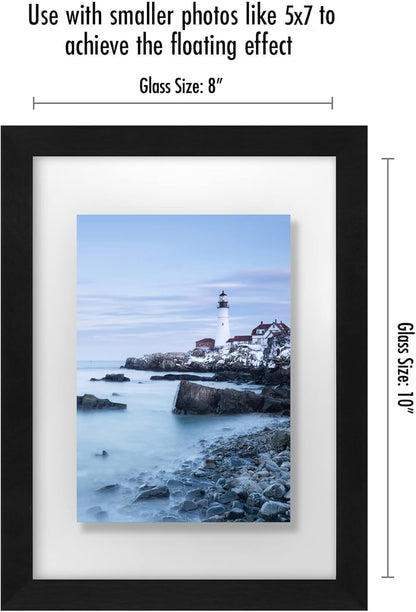 Americanflat 8.5x11 Floating Picture Frame with Polished Crystal-Clear Glass - Set of 2 - Use as 5x7 Frame or Display 4x6 Photo - Signature Float Collection - Photo Frames for Wall Display - Black