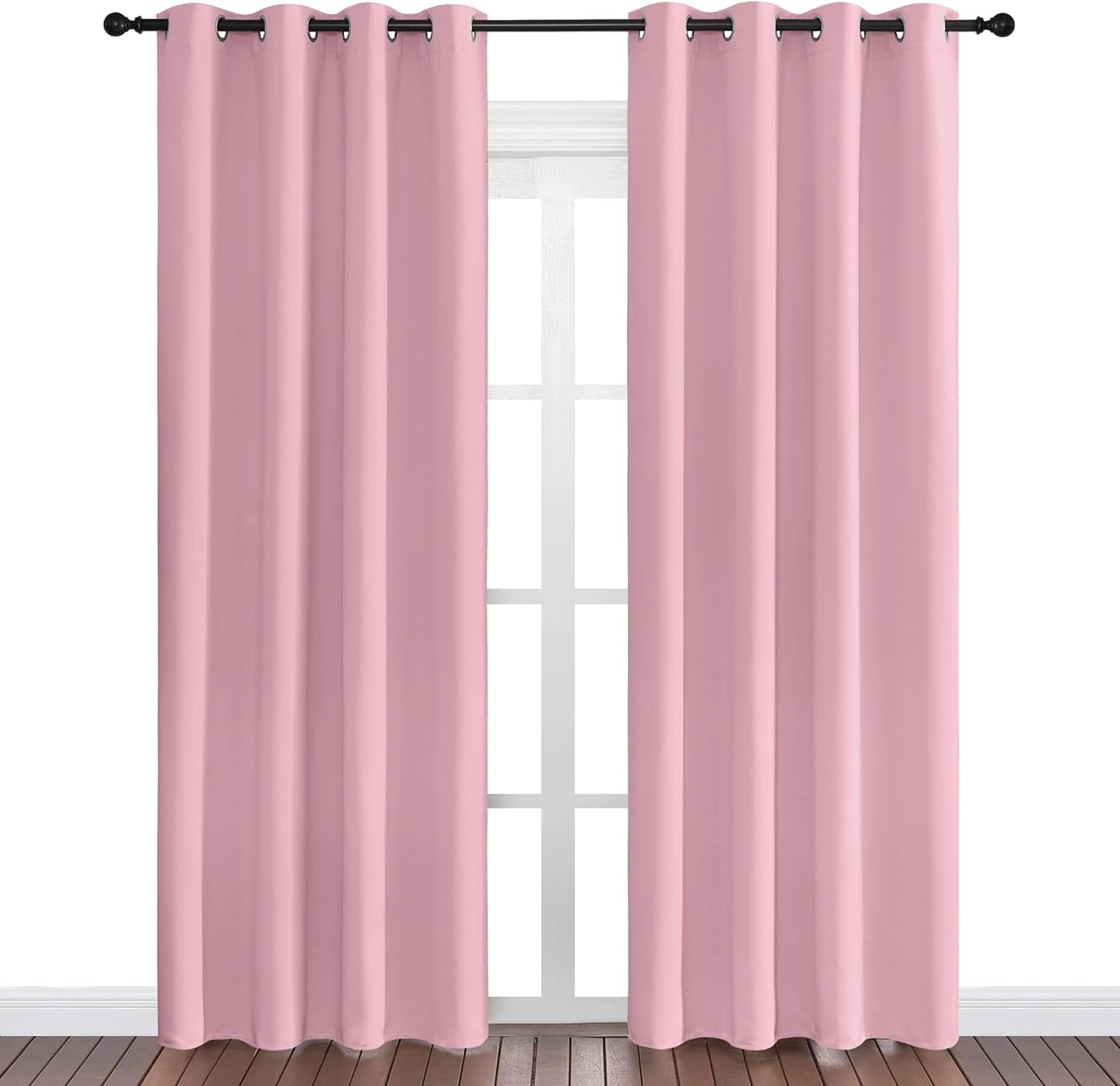 NICETOWN Halloween Pitch Black Solid Thermal Insulated Grommet Blackout Curtains/Drapes for Bedroom Window (2 Panels, 42 inches Wide by 63 inches Long, Black) - Colors A