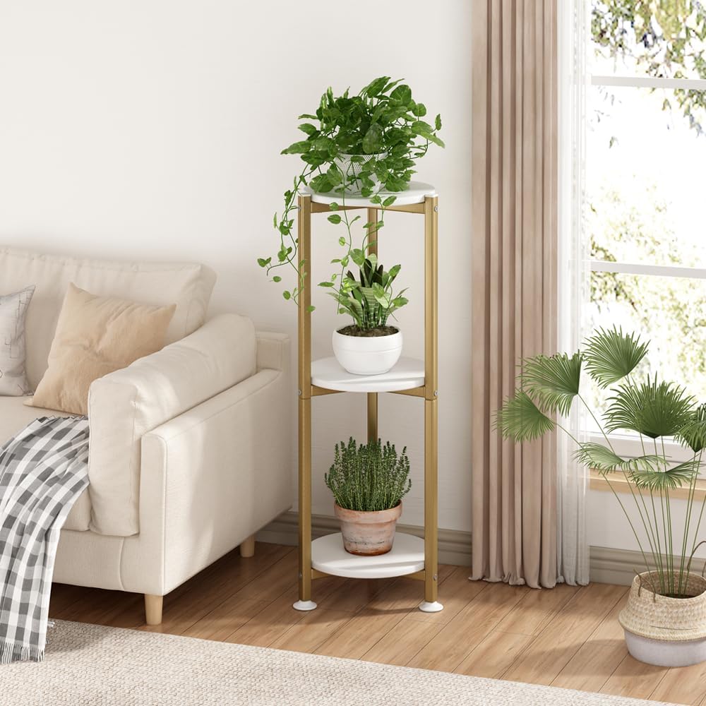 Plant Stand Indoor Corner Tall 2 Tier Metal Modern Flower Storage Plant Shelf Holder for Living Room Balcony Garden,Black (2 Tier-Black Round)