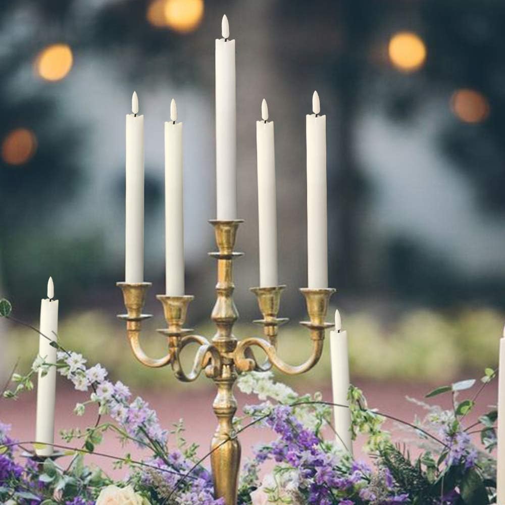 GenSwin Flameless Ivory Taper Candles Flickering with 10-Key Remote, Battery Operated Led Warm 3D Wick Light Window Candles Real Wax Pack of 6, Christmas Home Wedding Decor(0.78 X 9.64 Inch)