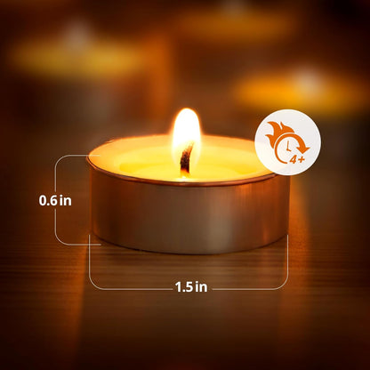 Ashlux Unscented Palm Tea Lights Candles 100 Pack Bulk, 4.5 Hours Long Burning White Tea Lights,Non-Paraffin, Smokeless, Mini Tealight Votive Candles for Wedding, Christmas Lights, Party, Christmas