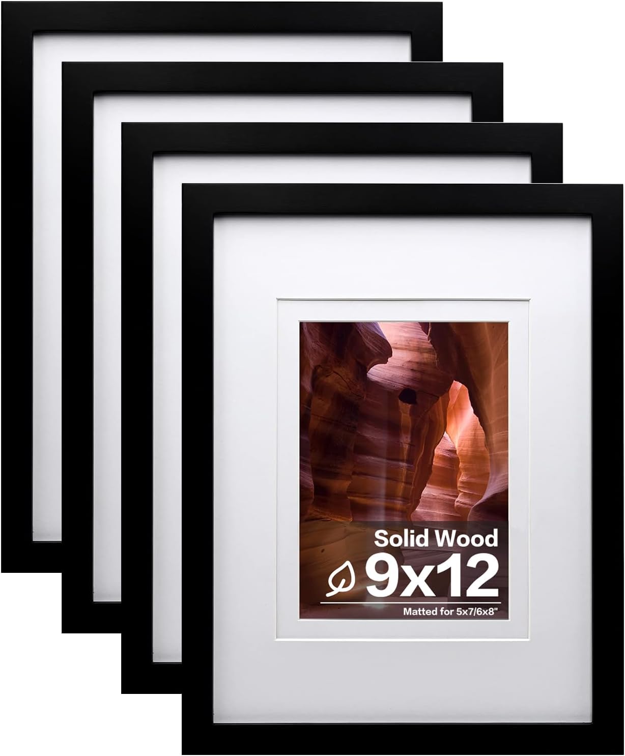 Egofine 8x10 Picture Frames Set of 4, Made of Solid Wood Covered by Plexiglass 4x6 and 5x7 with Mat or 8x10 without Mat, for Table Top Display and Wall Mounting Photo Frame Black