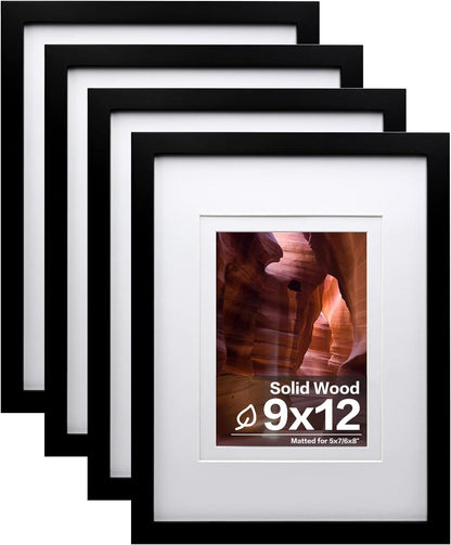 Egofine 8x10 Picture Frames Set of 4, Made of Solid Wood Covered by Plexiglass 4x6 and 5x7 with Mat or 8x10 without Mat, for Table Top Display and Wall Mounting Photo Frame Black