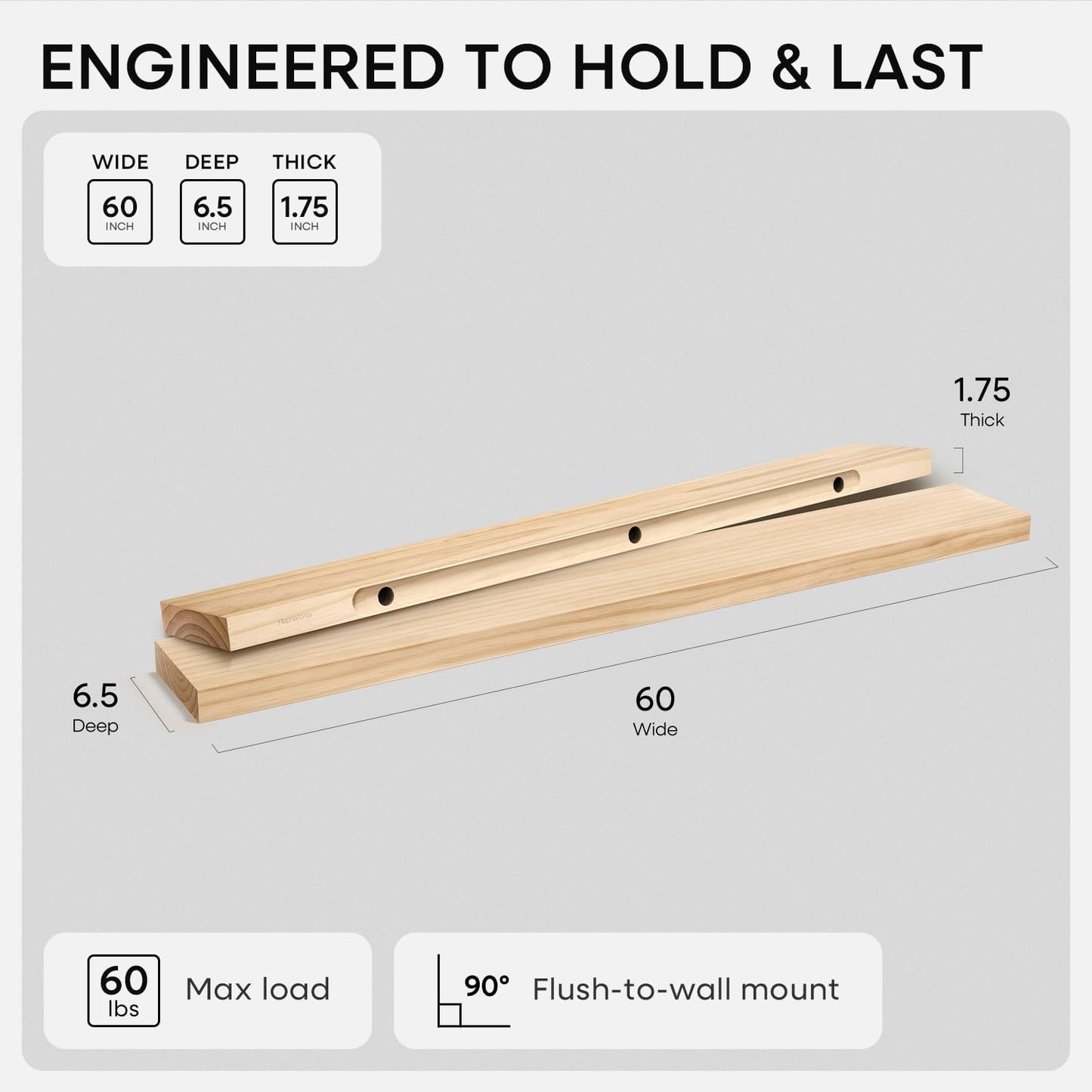 Homeforia 24 inch Natural Floating Shelf, High End Solid Real Wood 24inch Small Floating Shelves for Wall Mounted, Natural Wooden Floating Shelves, Heavy Duty Bracket, 24 X 6.5 X 1.75 in, Set of 2