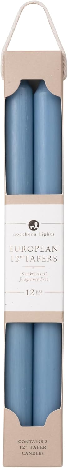 Northern Lights Candles - 12" 2PK Premium Tapers, Prairie Blue - 72865