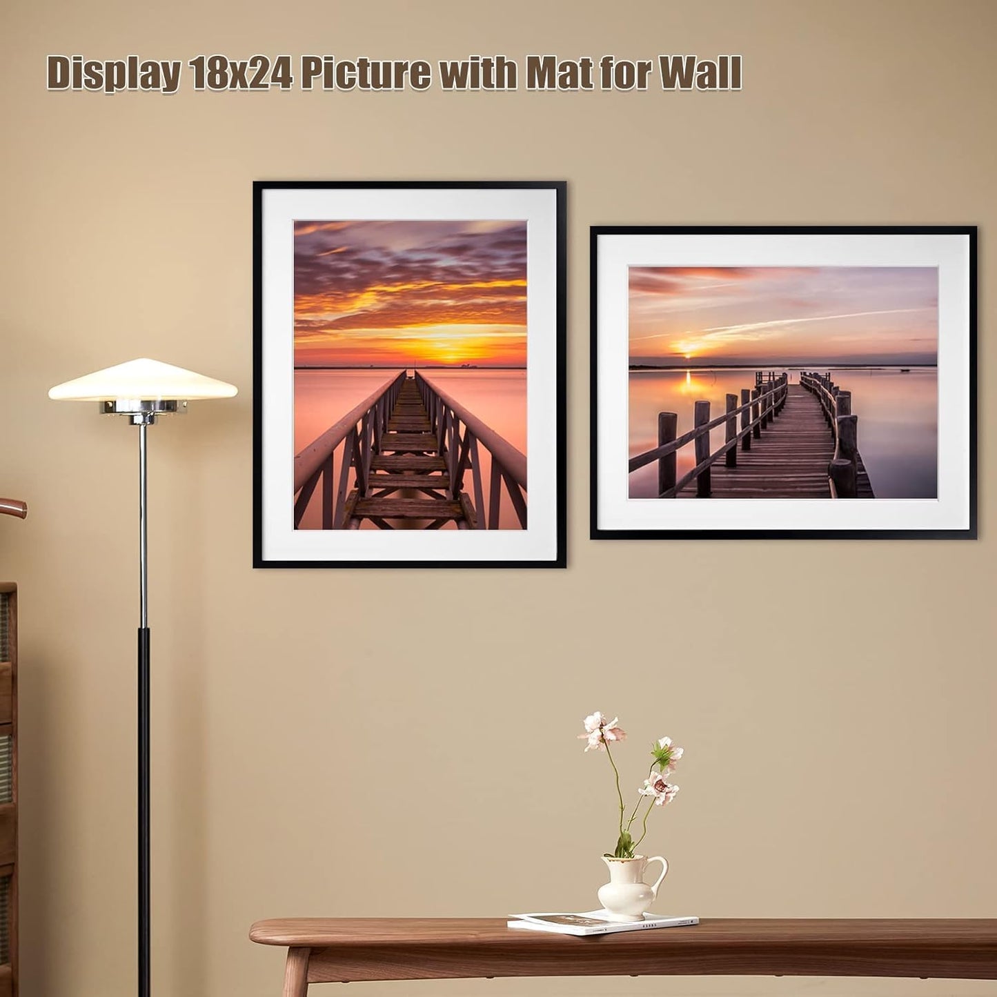Egofine 12x16 Picture Frame Black, Covered by Plexiglass Made of Solid Wood, Display Pictures 9x12 and 11x14 with Mat or 12x16 Without Mat, for Wall Mounting Photo Frame - Colors B