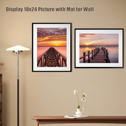Egofine 12x16 Picture Frame Black, Covered by Plexiglass Made of Solid Wood, Display Pictures 9x12 and 11x14 with Mat or 12x16 Without Mat, for Wall Mounting Photo Frame - Colors B