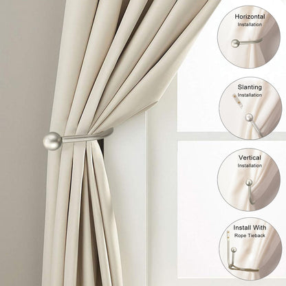 2 Pack Curtain Holdbacks - Silver, Decorative Drapery Wall Hooks with Hardware, Curtain Pull Back Hooks, Metal Curtain Tiebacks Wall Mounted, Window Side Holders for Drapes, Curtain Accessories