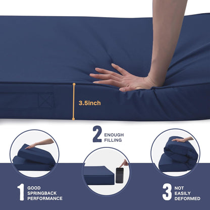 Outdoor Bench Cushion 48x18 Inch Waterproof with Memory Foam,Patio Bench Cushions for Outdoor/Indoor Furniture Porch Swing Cushion with Handle and Adjustable Strap,Navy Bule