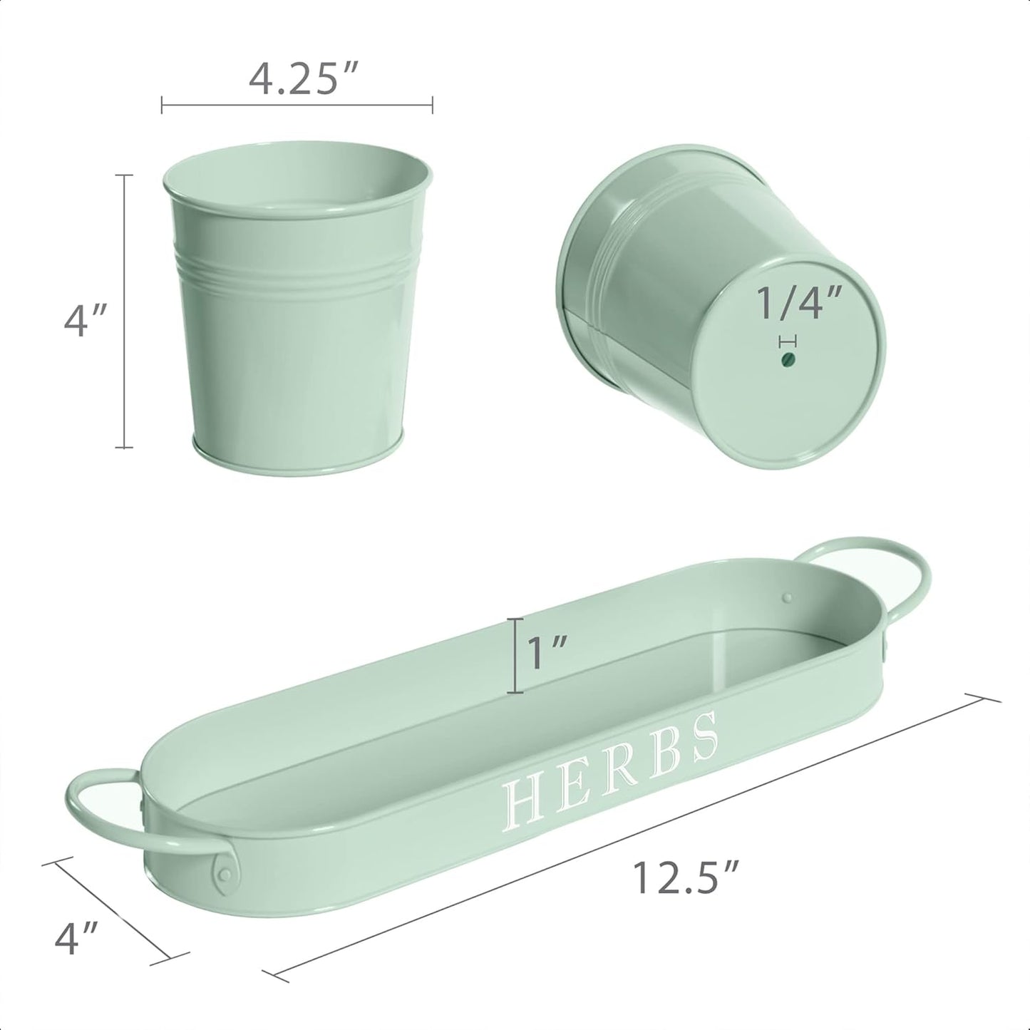 Barnyard Designs Indoor Herb Garden Planter Set with Tray, Metal Windowsill Plant Pots with Drainage for Outdoor or Indoor Plants, Set/3 (White)