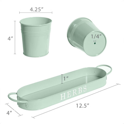 Barnyard Designs Indoor Herb Garden Planter Set with Tray, Metal Windowsill Plant Pots with Drainage for Outdoor or Indoor Plants, Set/3 (White)