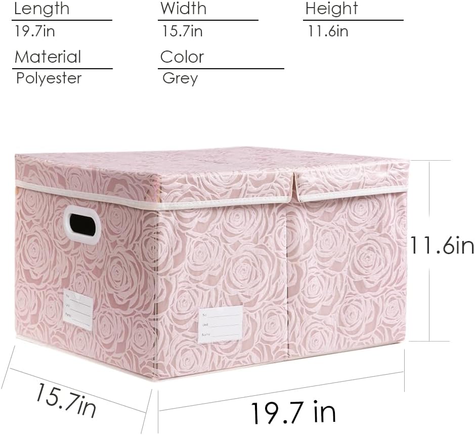 PRANDOM Larger Collapsible Storage Bin with Lid [1-Pack] Fabric Decorative Storage Box Cube Organizer Container Baskes with Handles Divider for Bedroom Closet Living Room Pink 17.7x11.8x11.8 Inch
