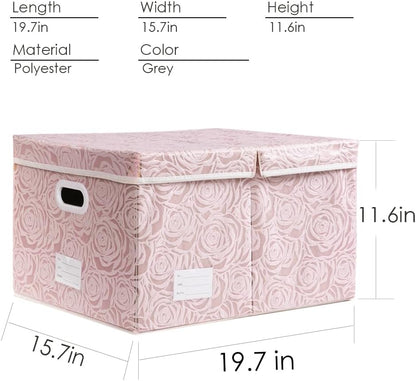 PRANDOM Larger Collapsible Storage Bin with Lid [1-Pack] Fabric Decorative Storage Box Cube Organizer Container Baskes with Handles Divider for Bedroom Closet Living Room Pink 17.7x11.8x11.8 Inch