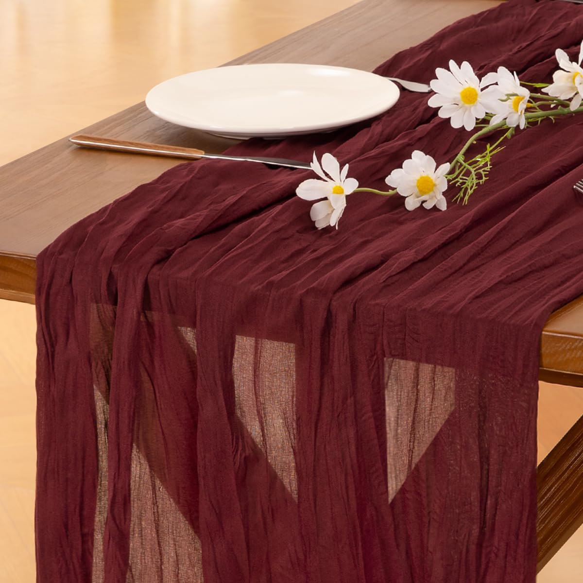 Socomi 3pcs Sage Green Cheesecloth Table Runner Summer Boho Rustic Gauze 120 inch 10FT Cheese Cloth Sheer Runner for Wedding Party Baby Shower Home Decor Holiday Decorations