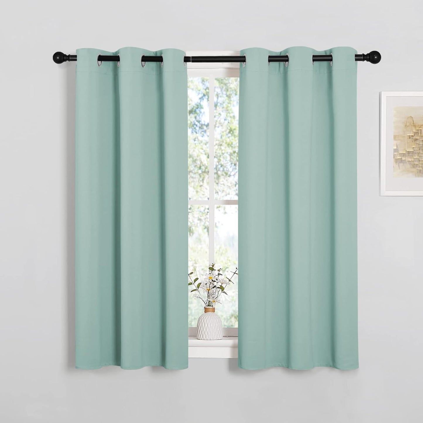 NICETOWN Halloween Pitch Black Solid Thermal Insulated Grommet Blackout Curtains/Drapes for Bedroom Window (2 Panels, 42 inches Wide by 63 inches Long, Black) - Colors A