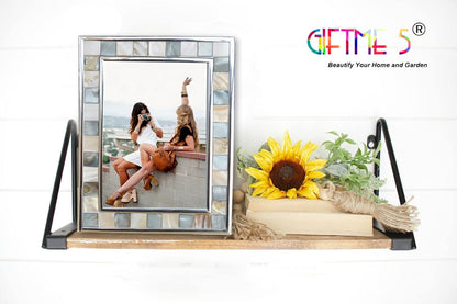 Silver Plate Picture Frame 5x7 Mother of Pearl 5 by 7 Photo Frame Mosaic Glass Tabletop Frame (Grey+ White,1pc)