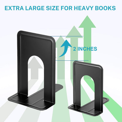 MaxGear Premium Matte Painted Book Ends, Heavy Duty and Sturdy Bookends for Shelves, Office Non-Skid Metal Book End Stopper for Books/CDs/DVDs, 6 x 4.6 x 6 in, Black, 2 Pairs/4 Pieces, Large