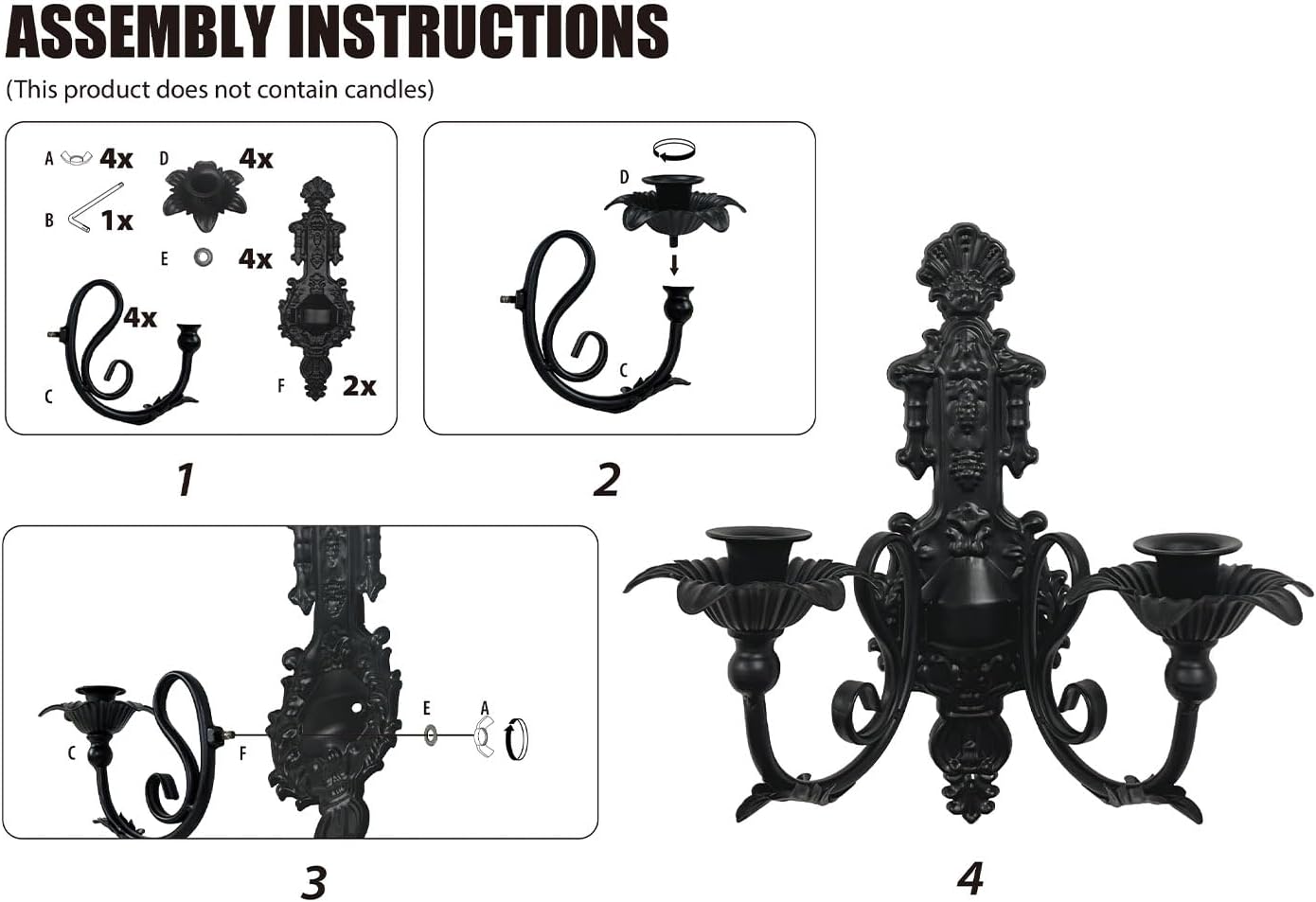 CC wonderland zone Candle Sconce(Set of 2)-Metal Gothic Wall Decorations-Rustic Home Decor-Black Gold Wall Candle Sconces,Dark Academia Decor