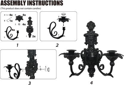CC wonderland zone Candle Sconce(Set of 2)-Metal Gothic Wall Decorations-Rustic Home Decor-Black Gold Wall Candle Sconces,Dark Academia Decor