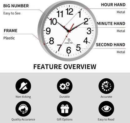 Rohioue Wall Clock Modern 8 Inch Battery Operated Silent Non Ticking Small Analog Clock for Living Room Office Home Bedroom Kitchen Bathroom(Black)