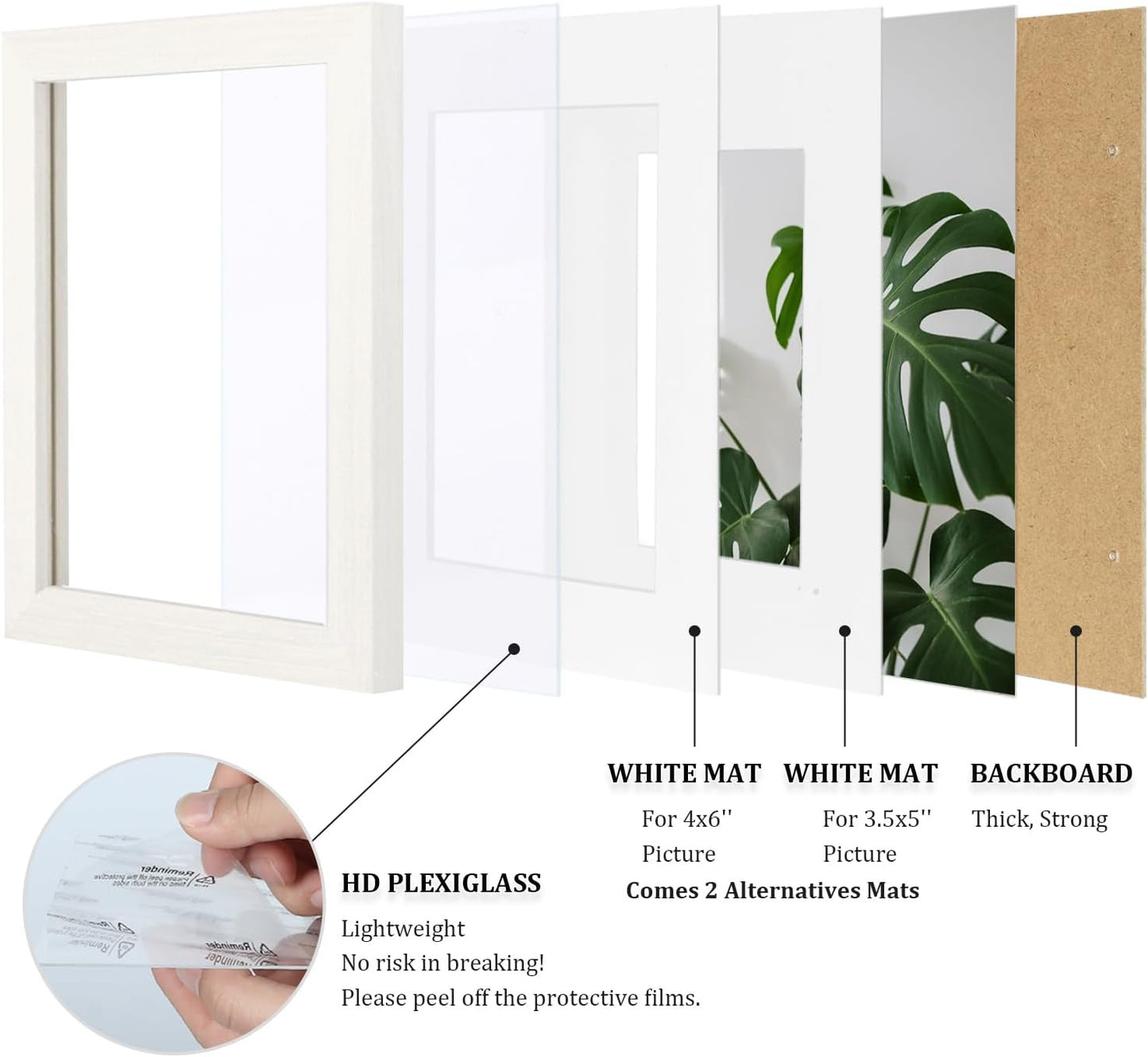 Egofine 8x10 Picture Frames Set of 4, Made of Solid Wood Covered by Plexiglass 4x6 and 5x7 with Mat or 8x10 without Mat, for Table Top Display and Wall Mounting Photo Frame Black