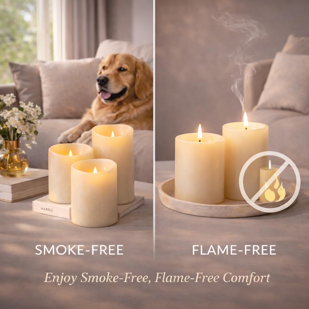 Enido Flameless Candles, Color Changing LED Candles(D: 3" x H: 4" 5" 6") Battery Operated Outdoor Waterpoof Candles Plastic Pack of 9 Flameless Pillar Candles