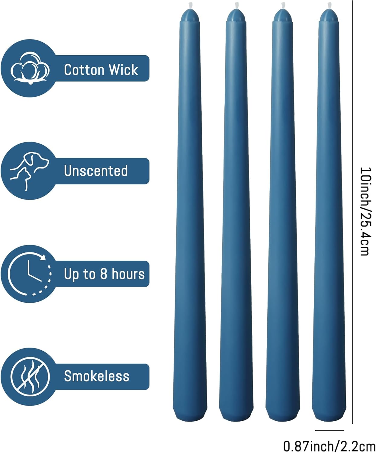 Viyffo Taper Candles, 10 Inch, 4 Pack, Olive Glow – Unscented, Dripless & Smokeless Design, Up to 8 Hour Burn – Long Tall Taper Candlesticks for Wedding, Dinner & Home Decor