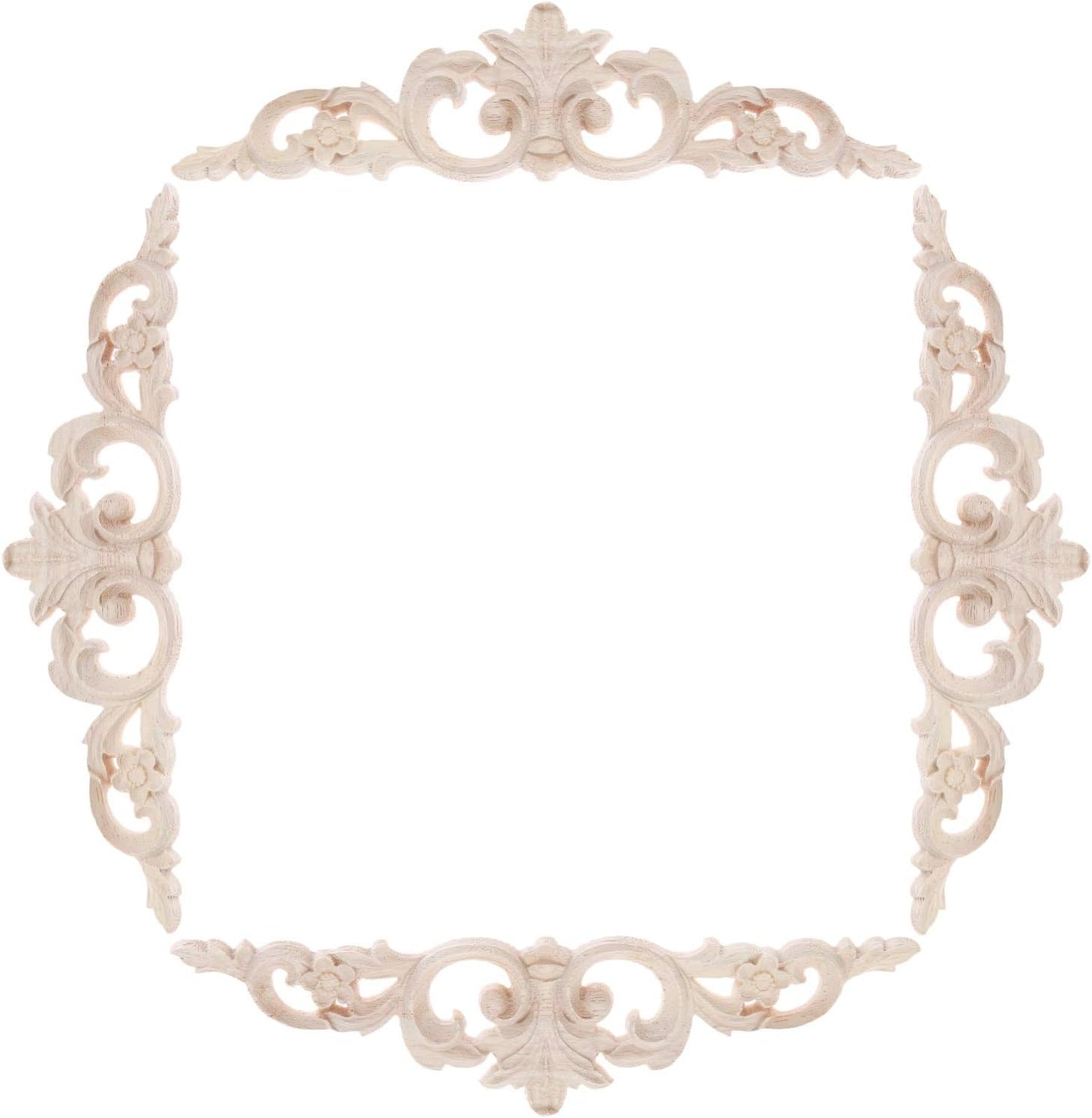 MUXSAM Carved Wood Appliques Onlays, Long Wooden Decals Trim Molding Rosette Inlays for Door Wall Mantel Cabinet Door Dresser Closet Mirror Decoration Furniture Transfer(1-Pack, 20x5cm/7.9" x2)