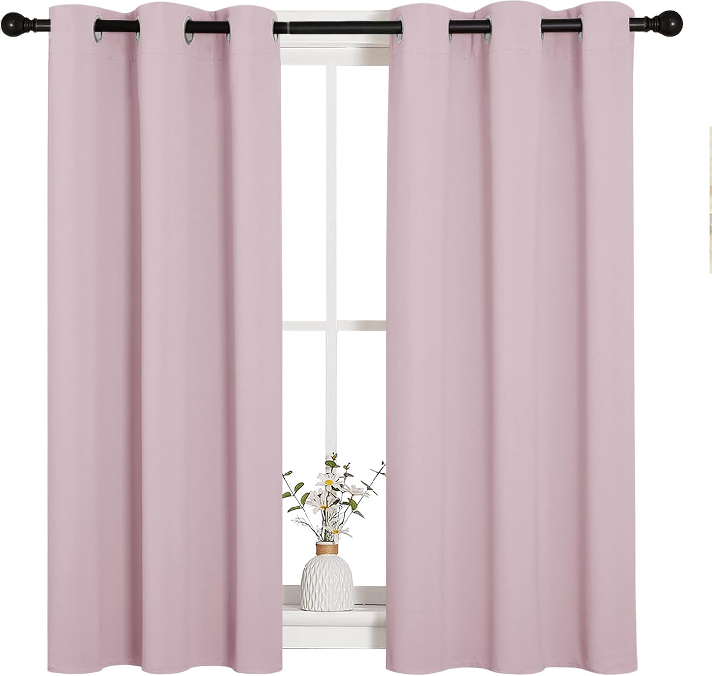 NICETOWN Halloween Pitch Black Solid Thermal Insulated Grommet Blackout Curtains/Drapes for Bedroom Window (2 Panels, 42 inches Wide by 63 inches Long, Black) - Colors B