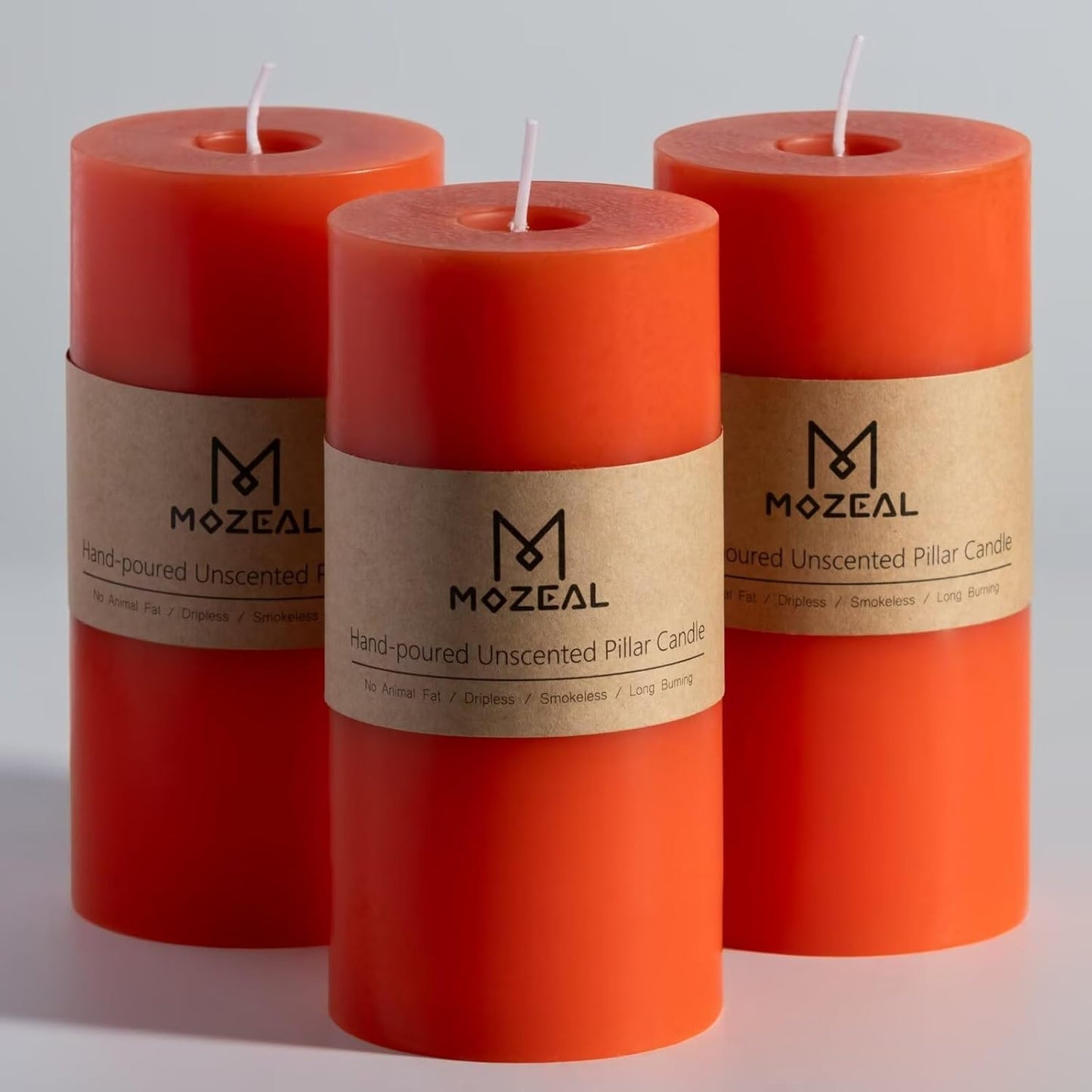 MOZEAL 3" x 4" Hand-Poured Unscented Candle,Dripless Pillar Candle Set of 3,Long Clean Burning,Approx 72 Hours Burn Time,Rustic Country Style,Wedding,Dinner,Christmas and Home Decor,White