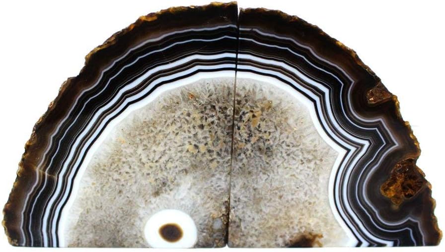 JIC Gem Dyed Blue Agate Bookends Geode Decorative Book Ends for Heavy Books with Rubber Bumpers for Office and Home Decoration Polished Small Size 2 to 3 Lbs