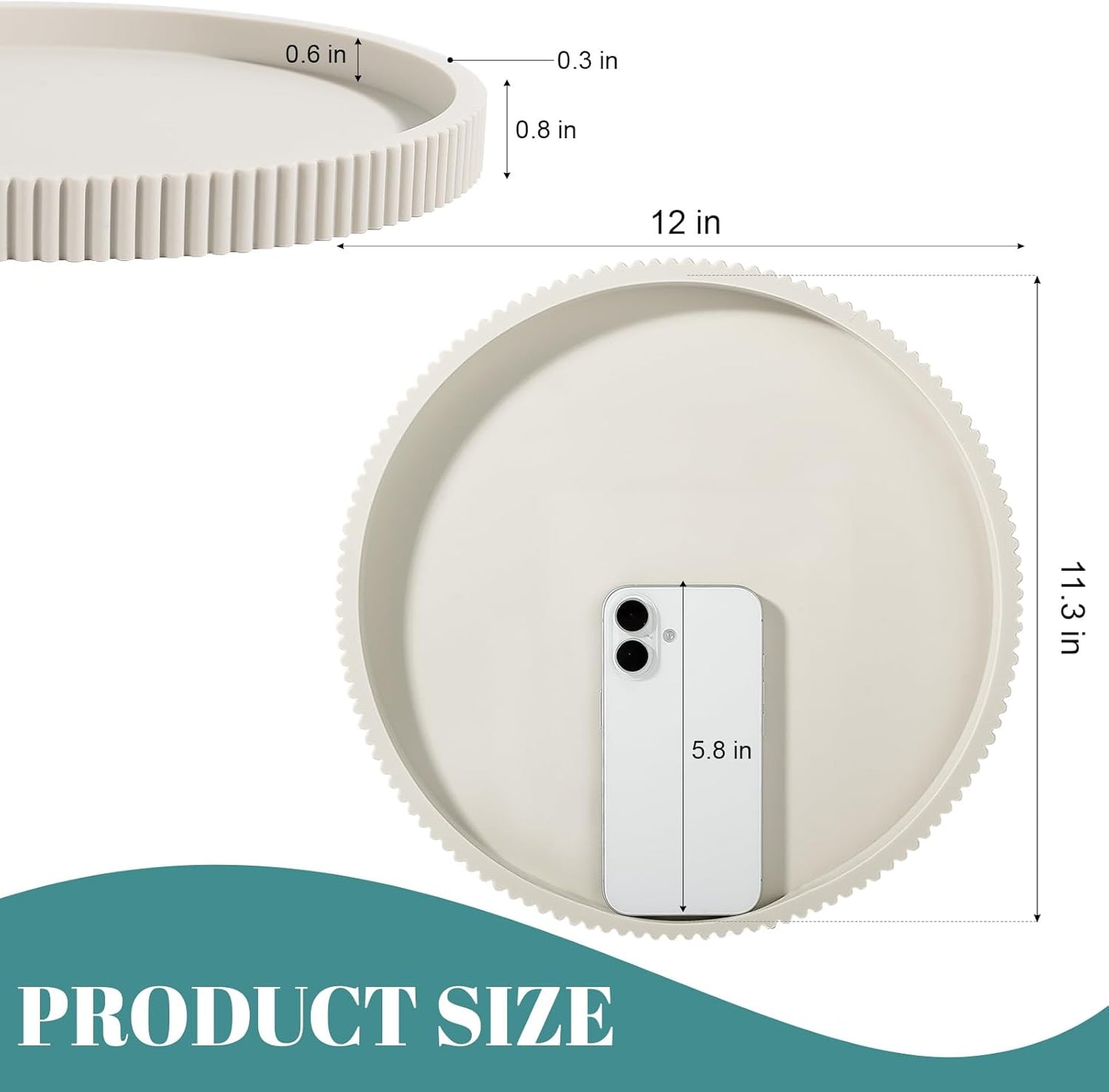 Silicone Bathroom Tray Round Kitchen Counter Organizer Decorative Vanity Accessories Coffee Table Decor for Perfume, Candle, Soap Dish, 9 Inch, Black