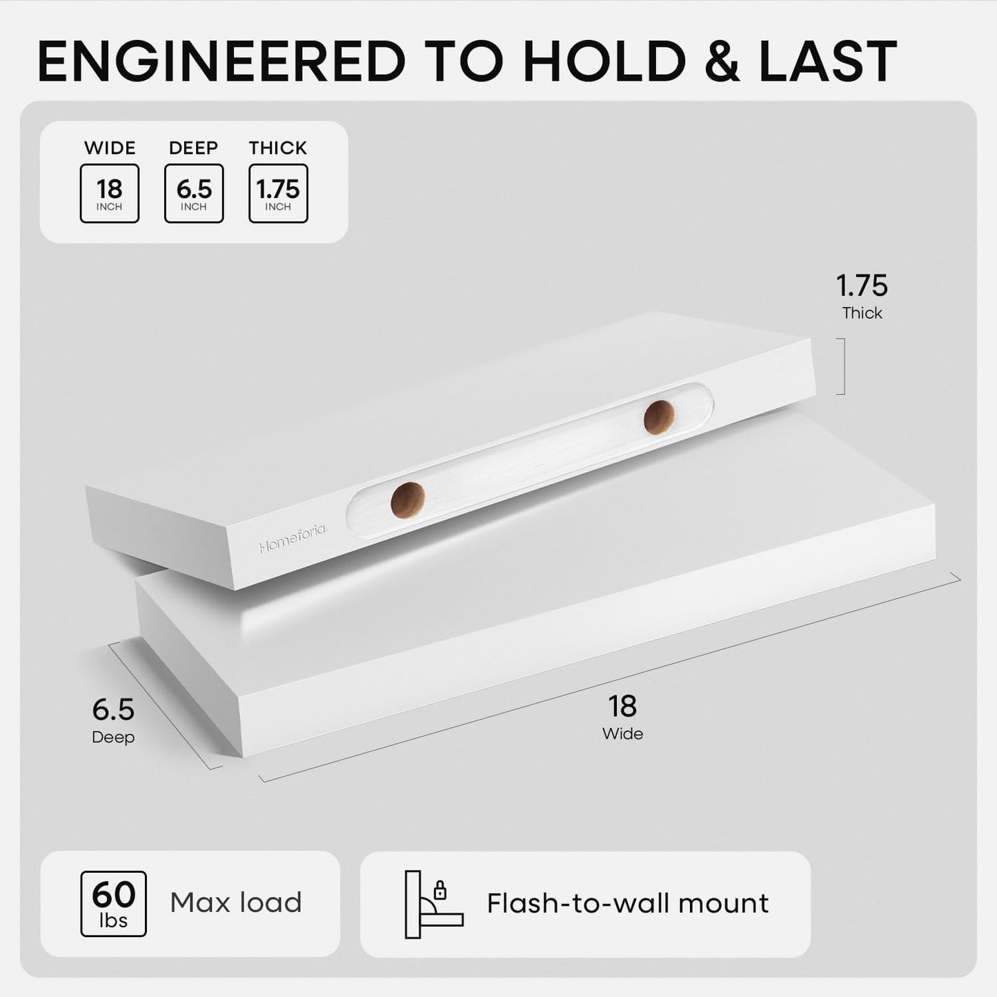 Homeforia 24 inch Natural Floating Shelf, High End Solid Real Wood 24inch Small Floating Shelves for Wall Mounted, Natural Wooden Floating Shelves, Heavy Duty Bracket, 24 X 6.5 X 1.75 in, Set of 2