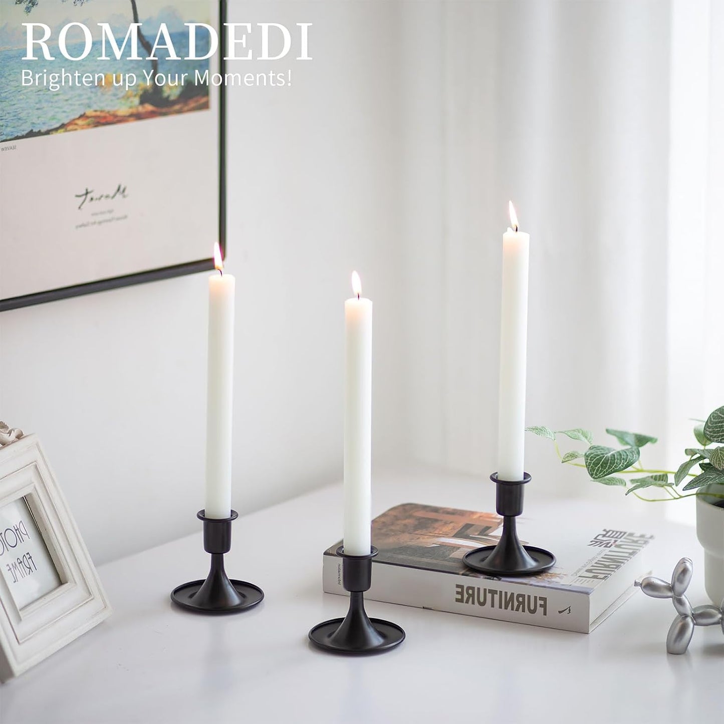 Candlestick Holders Taper Candle Holders, Romadedi Gold Candle Stick Candle Holder for Table Centerpiece, Wedding Reception, Festive Christmas Mantel Decoration or Home Decor, Set of 2