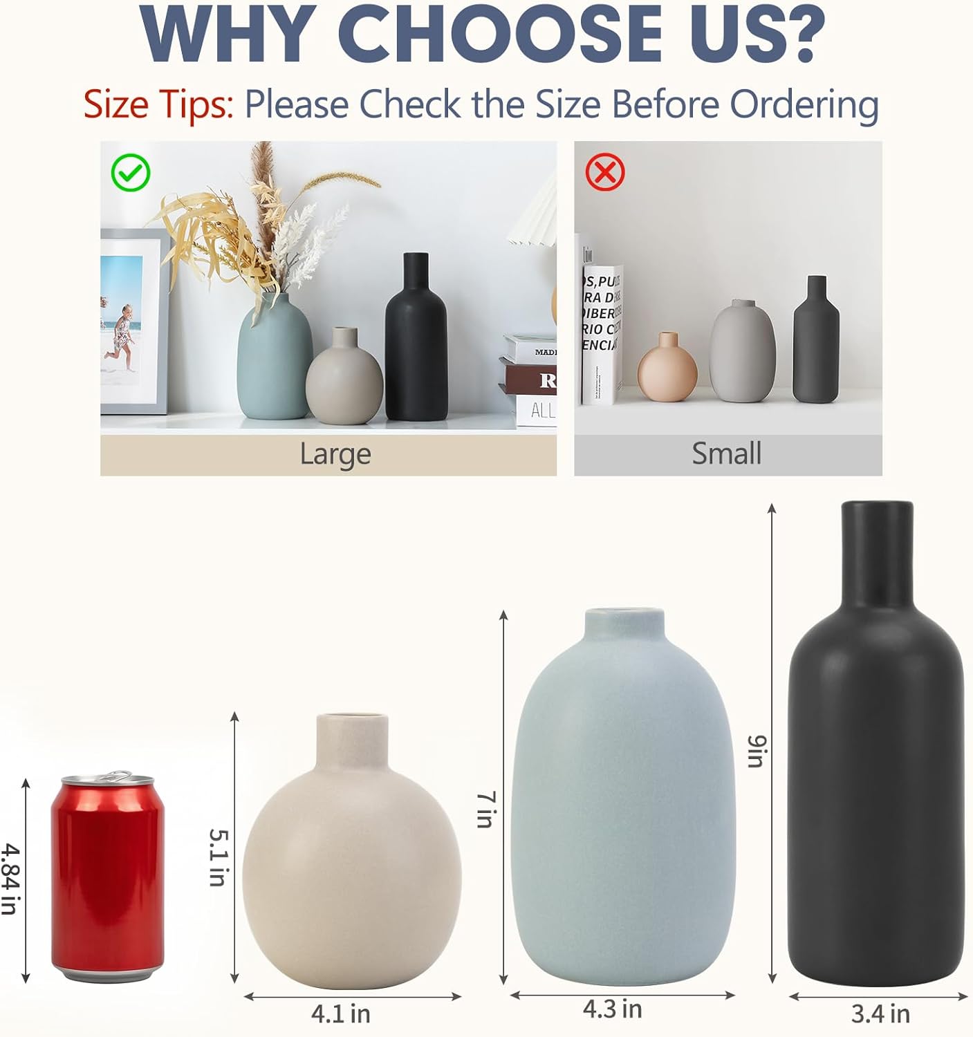 Modern Ceramic Vase Set of 5, Vases Home Decor Rustic Farmhouse Decorative Vase Pottery Vases for Bouquet Pampas Grass Dried Fresh Flowers, Table Living Room Kitchen Bedroom