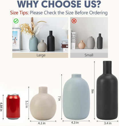 Modern Ceramic Vase Set of 5, Vases Home Decor Rustic Farmhouse Decorative Vase Pottery Vases for Bouquet Pampas Grass Dried Fresh Flowers, Table Living Room Kitchen Bedroom