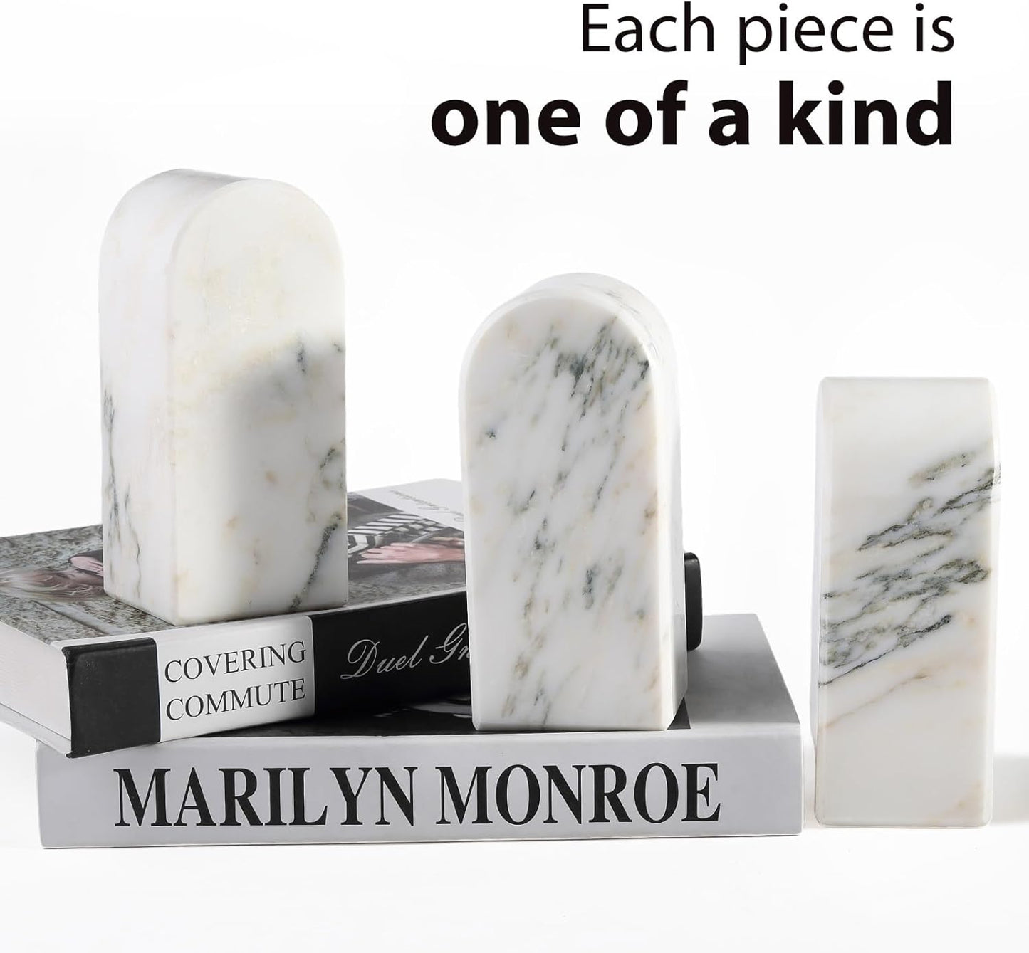Koville African Natural Marble Bookends for Shelves, Non-Slip Book Ends, 13LBS Ultra Heavy Duty Marble Book Holder Organizer, Apartment Decor for Movies/CD/Video Games(Namib Fantasy)