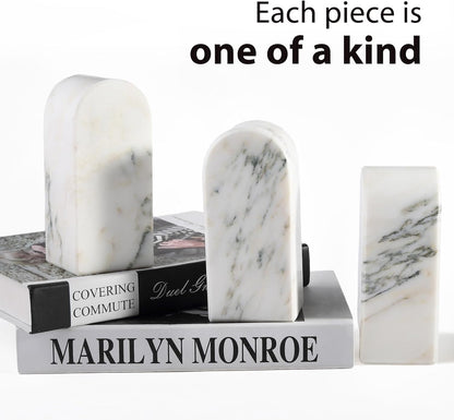 Koville African Natural Marble Bookends for Shelves, Non-Slip Book Ends, 13LBS Ultra Heavy Duty Marble Book Holder Organizer, Apartment Decor for Movies/CD/Video Games(Namib Fantasy)