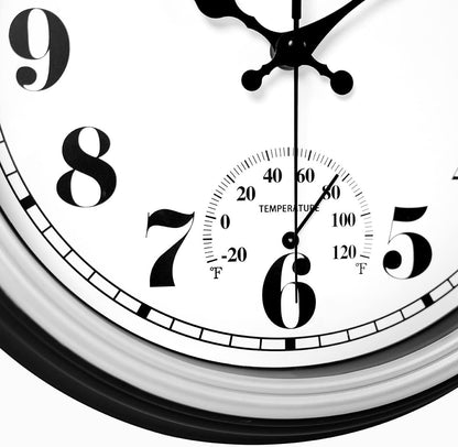 JENLYSTIME 12 Inch Indoor/Outdoor Retro Waterproof Wall Clock with Thermometer Silent Round Quartz Battery Operated Easy to Read Decorative for Kitchen Patio,Bathroom,Deck,Porch,Pool(Blue)
