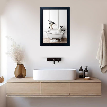 Bathroom Picture Wall Decor, Framed Black and White Bathroom Wall Art, Toilet Paper in Little Funny Raccoon's Hand Animal Canvas Print Painting