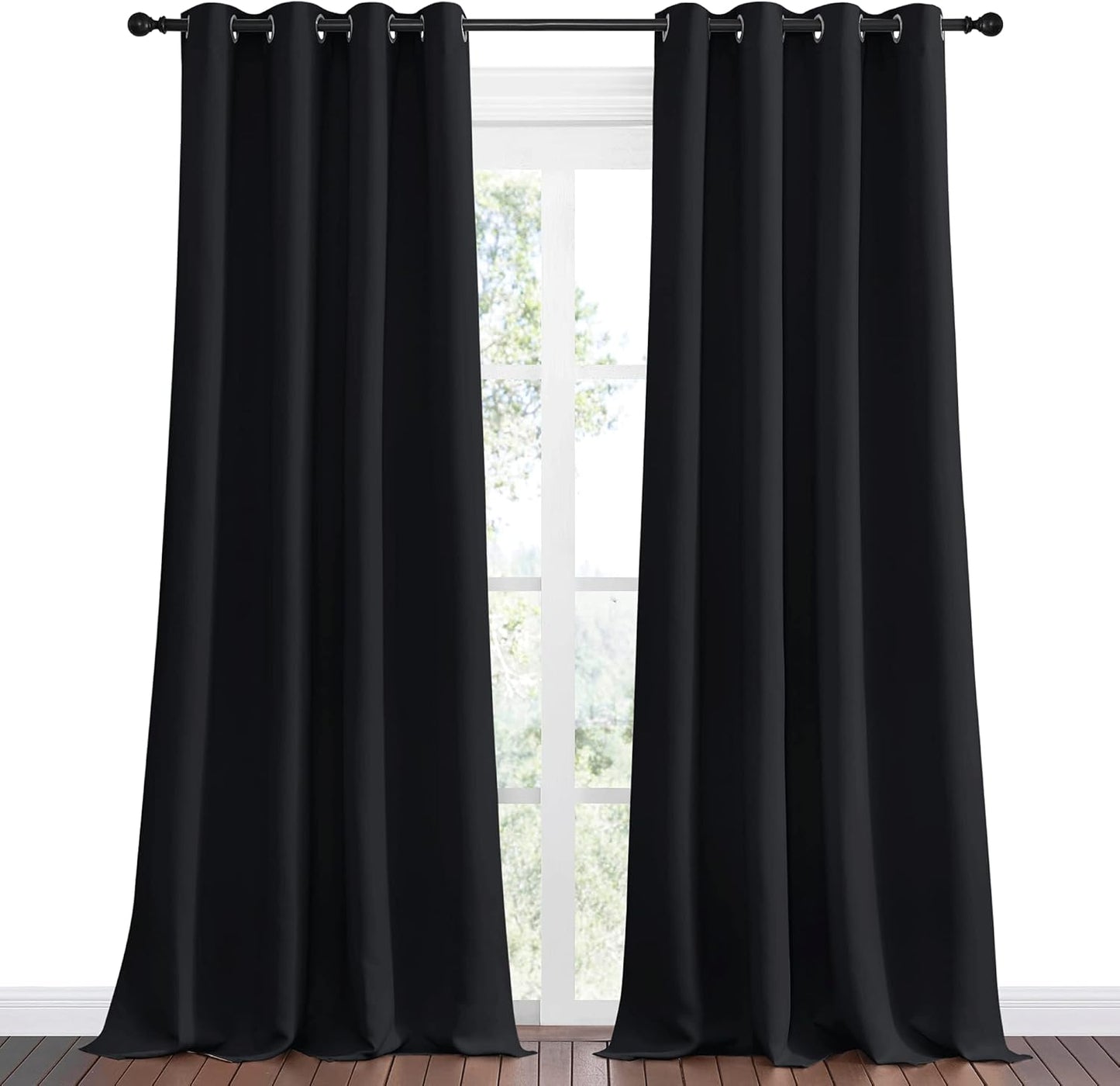 NICETOWN Halloween Pitch Black Solid Thermal Insulated Grommet Blackout Curtains/Drapes for Bedroom Window (2 Panels, 42 inches Wide by 63 inches Long, Black) - Colors E