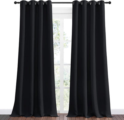 NICETOWN Halloween Pitch Black Solid Thermal Insulated Grommet Blackout Curtains/Drapes for Bedroom Window (2 Panels, 42 inches Wide by 63 inches Long, Black) - Colors E