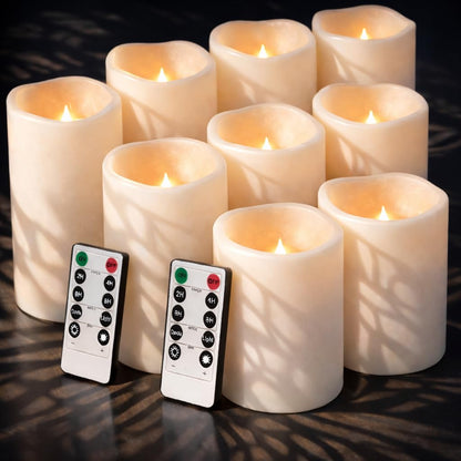 Enido Flameless Candles, Color Changing LED Candles(D: 3" x H: 4" 5" 6") Battery Operated Outdoor Waterpoof Candles Plastic Pack of 9 Flameless Pillar Candles