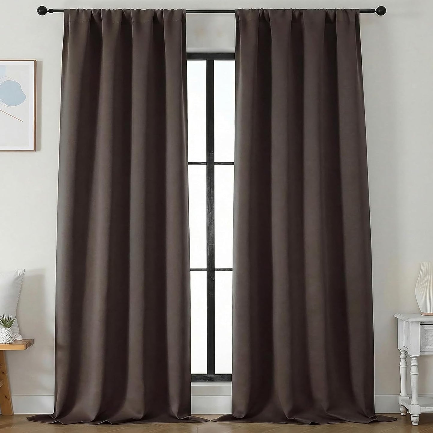 Simplebrand Ava Sage Green Blackout Curtains for Bedroom 63 Inch Length 2 Panels Set, Solid Thermal Insulated Energy Saving Rod Pocket Window Treatment Curtains Blackout Drapes, W40 x L63 Inch, Sage - Colors C