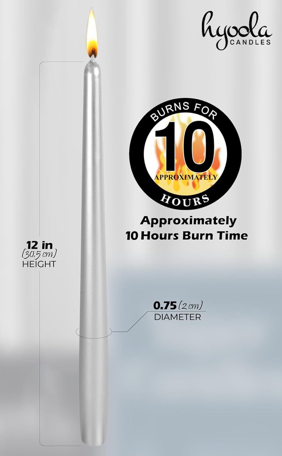Hyoola Tall Taper Candles - 10 Inch Metallic Gold Unscented Dripless Taper Candles - 8 Hour Burn Time - 4 Pack