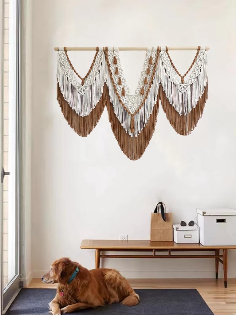 guzhiou large macrame wall hanging - Boho Tapestry Macrame Wall Decor Art- Chic Bohemian Handmade Woven Tapestry Home Decoration for Bedroom Living Room Apartment Wedding Party - 43"x32" (Wood bead)