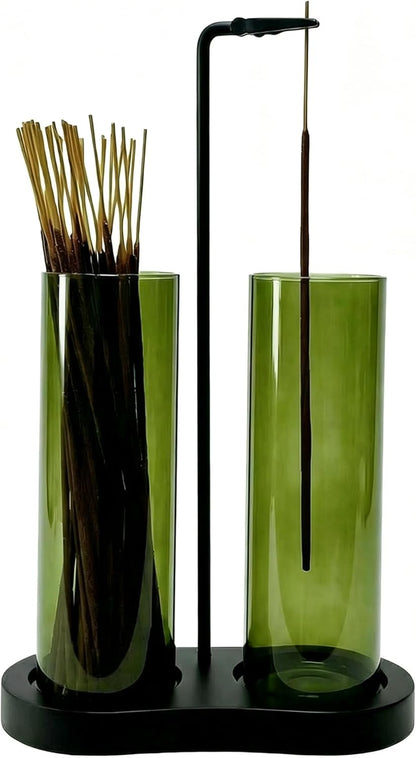 Incense Holder,2 in 1 Incense Sticks Burner Holder with Storage,Hang Upside Down Incense Holder for Sticks with Glass Ash Catcher for Meditation Yoga Spa Room Decor (Brown)