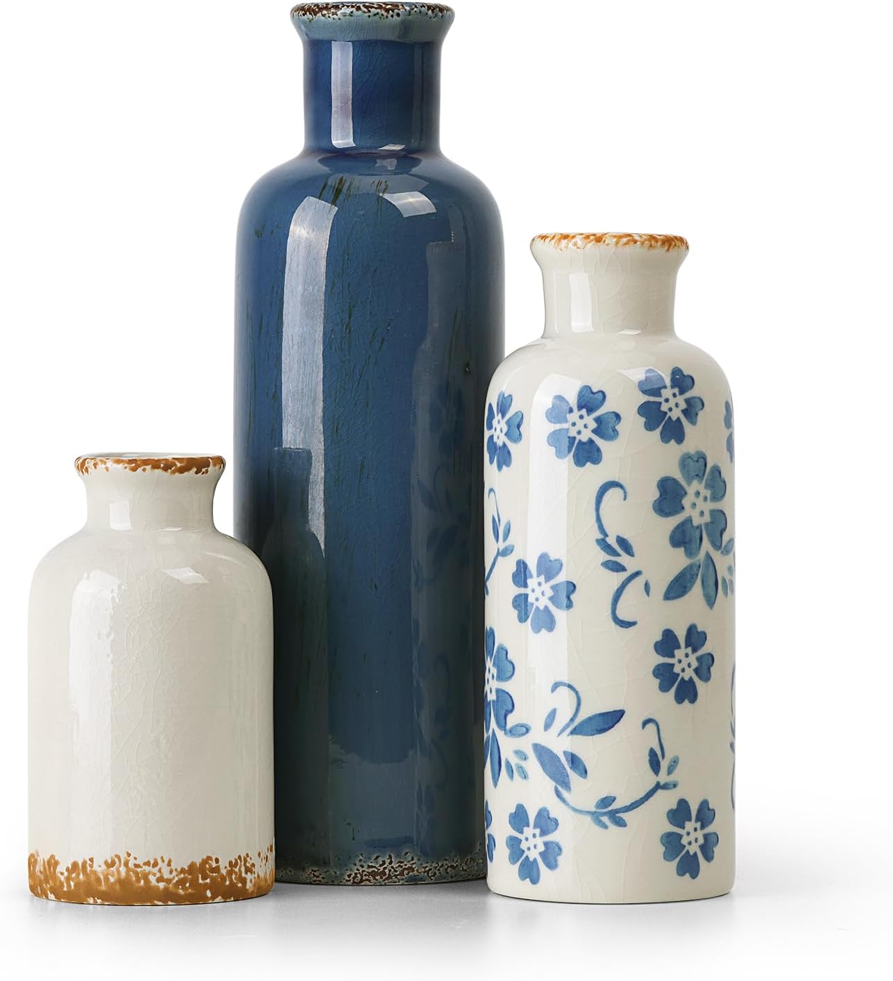 Modern Ceramic Vase Set of 5, Vases Home Decor Rustic Farmhouse Decorative Vase Pottery Vases for Bouquet Pampas Grass Dried Fresh Flowers, Table Living Room Kitchen Bedroom